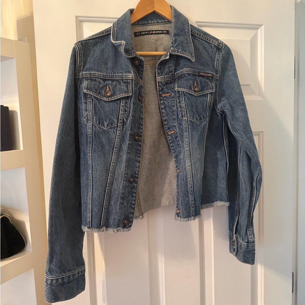 Vintage DKNY Blue Denim Jacket with Frayed Hem
